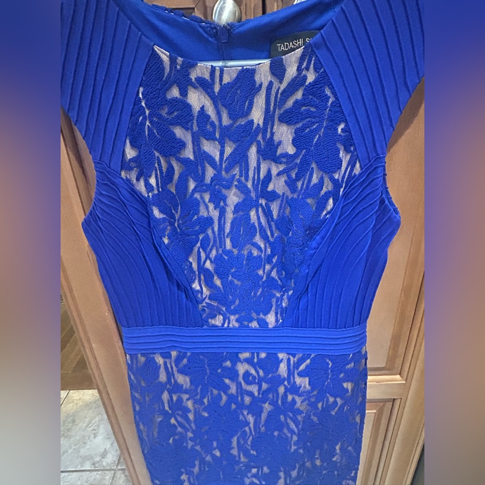 Tadashi Shoji Royal Blue Floral Lace Dress- Cocktail- Wedding guest
